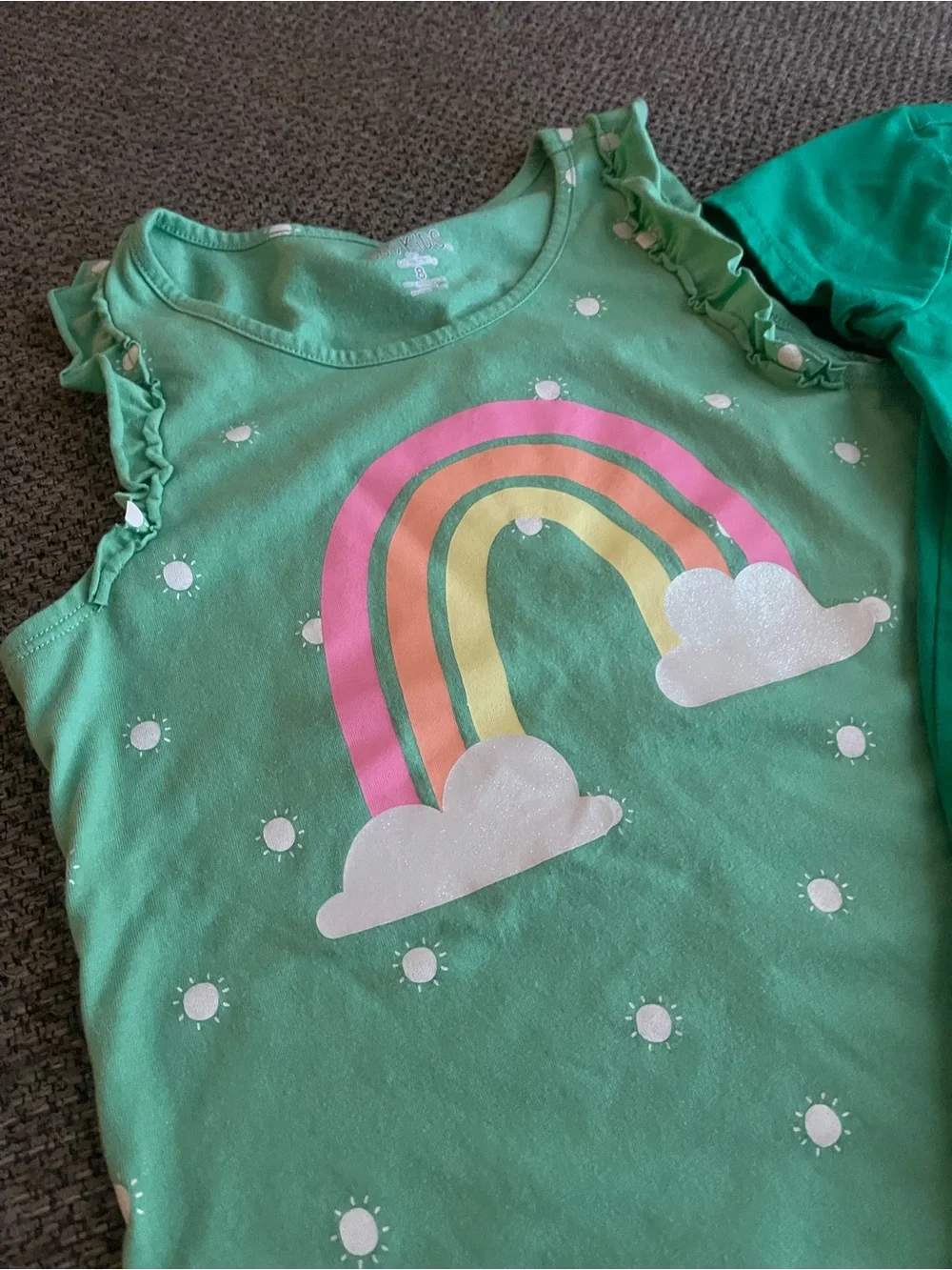Girls Green 'Love Luck & Rainbow' T-Shirt and Rainbow Tank Size 8